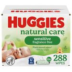 Baby Wipes, Huggies Natural Care Sensitive Baby Diaper Wipes, Unscented, Hypoallergenic, 6 Flip-Top Packs (288 Wipes Total)