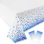 POPOYU 2Pcs White and Blue Dot Confetti Party Table Cloth 54 * 108 inch Large Plastic Waterproof Table Cover Rectangular Tablecloth for Birthday,Baby Shower,Wedding,Picnic,Party Decoration