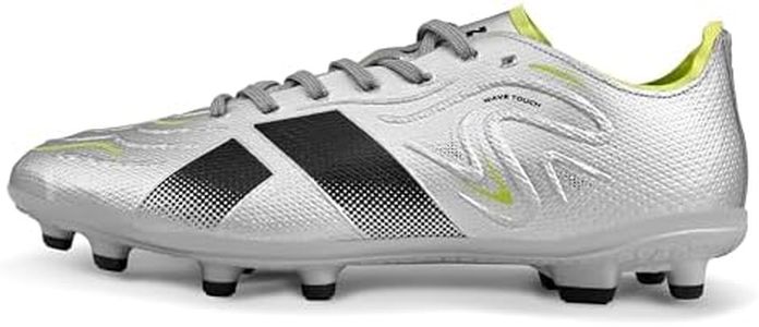 Nivia Ashtang 3.0 Football Studs for Men, TPU Fusion with 3D Embossing Upper, Dual Color High Shear TPU Sole, Ideal for Firm Ground Grass (Silver/Black), UK07
