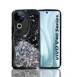 KC Back Cover for Vivo V40 5G & Vivo V40 Pro 5G - 3D New Curly Wave Dry Fixed Non Moving Starry Glitter Shockproof Bumper Soft Silicone Case with Camera Protection (Black)