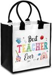 seclate Teacher Appreciation Gifts, Best Teacher Ever Tote Bag for Women, Birthday Gift for Teachers, End of Year Gift for Travel Shopping Beach - B12