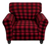 SearchI Stretch Sofa Cover Printed Couch Covers, Floral Pattern 2 Piece Armchair Slipcover with Separate Chair Cushion Cover, Washable Furniture Protector for Living Room(Armchair, Red Black Plaid)