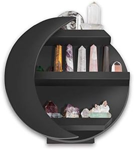 MMOBILITY CHAMAMA Moon Shelf, Essential Oil Shelf, Moon Wall Decor, Crystal Display Shelf, Moon Shaped Shelf for Crystals, Moon Decor, Wooden Moon Shelf, Bathroom Decor, Crystal Shelf (Black)
