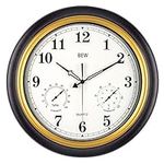 BEW Large Outdoor Clock, 18 Inch Thermometer & Hygrometer Combo Waterproof Garden Wall Clock, Silent Accurate Home Decoration for Patio/Pool/Lanai (Metal, Black-Gold)