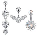 VCMART 3pcs Short Belly Bar 6mm Length Silver Small Navel Button Rings 14G Stainless Steel Piercing Jewellery