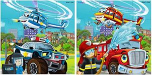 Fiddly's Wooden Jigsaw Floor Puzzle for Children (Paperless Puzzle) - 16 Pieces - (Pack of 2 - Fireman & Policeman)