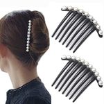 JONKY Vintage Pearl Black Hair Side Combs Clip Hair Accessories Hair Tools Side Combs Unbreakable Decorative Combs Best Gift Party Daily for Women and Girls (Pack of 2)