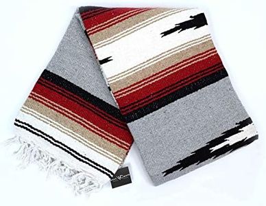 Open Road Goods Heather Gray Mexican Yoga Blanket - Thick Grey Diamond Blanket with Camel, Tan Brown, & Rust Orange Red Clay Stripes