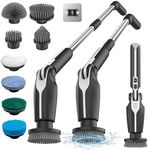 Leebein Electric Spin Scrubber, 2024 New Electric Scrubber with 4 Adjustable Angles and 8 Brush Heads, Shower Scrubber with Long Handle & Remote Control, Cleaning Brush for Bathroom, Tub, Floor(Black)