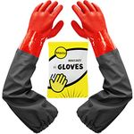 Haiou Pond Gloves, Long Arm Waterproof Gloves,Long Rubber Gloves for Men and Women，61cm/24''-Red