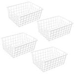 JEUIHAU 4 PCS White Wire Storage Basket, Metal Wire Basket with Handle Wire Basket Freezer for Kitchen, Pantry, Bathroom Storage and Organizer, 28 x 22 x 12 cm