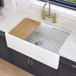 GETPRO Farmhouse Sink 33X20 Fireclay White Kitchen Sink with Workstation Single Bowl Farm Sink Apron Front Single Bowl Modern Sink with Luxury Bottom Grid and Kitchen Sink Drain