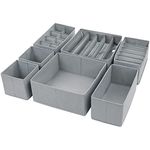 DIMJ 7 Pack Dresser Drawer Organisers Foldable Box Fabric Wardrobe Drawer Dividers Storage Cubes For Bras,Socks,Underwear,Ties,Scarves,Cosmetics(Grey)