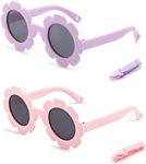2pcs Flower Baby Girl Polarized Sunglasses with Strap, Toddler Sunglasses for Infant Age 0-24 Months, Kids Travel Essentials (Pink+Purple)