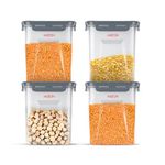 MILTON Lock It Modular Kitchen Container Setof 4, 2490 ml each I Airtight Lid | BPA-Free Food Grade | Four Side Lock Lid I Transparent, Stackable I Dishwasher Safe I Ideal for Atta, Rice, Flour