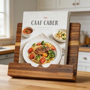 LWSFF Acacia Wood Cookbook Stand Sturdy Recipe Book Holder for Kitchen Counter, Solid Wood Cook Book Stand for Thick Cookbooks, iPad & Tablets