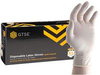 GTSE Box of 100 Latex Gloves, Size Extra Large (XL), Lightly Powdered Disposable Gloves, White, Suitable for Medical Use, Automotive, Cleaning and Industrial