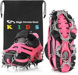 Kids Ice Cleats - Snow Crampons for Hiking Boots & Shoes with 14 Stainless Steel Spikes, Anti Slip Traction Grips for Boys and Girls, Snow Cleats for Hiking, Walking & Climbing (Small, Pink)