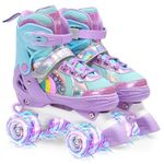 OLYSPM Kids Roller Skates for Girls Boys Pro 4-Size Adjustable, Roller boots With 8 Light Up Wheels, Beginner safe Children's Quad Skates - Ideal Christmas Birthday Gift(Purple,M)