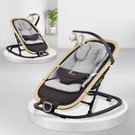 R for Rabbit Rock N Nap Bliss Baby Rocker & Bouncer 2-in-1 | Lightweight & Travel-Friendly One-Hand Multi-Recline Kids Rocking Chair| Soft Cushion for 0-12 Months Babies Weight upto 12 Kgs(Grey Black)