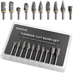 Handook Tungsten Carbide Double Cut Burr Set, with 1/8" Shank 1/4" Grinding Head Length Tungsten Steel for Grinder, DIY Wood-Working Carving, Soft Metal Polishing, Engraving, Drilling(10pcs)
