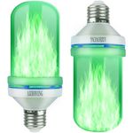 Flame Light Bulb (2 Pack Green) | LED Flame Effect Light Bulbs with Upside Inverted Realistic Flickering Faux Flames | 5 Watt 150 Lumens Perfect for Indoor or Outdoor Lighting | 4 Dimmable Modes