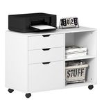 DlandHome 3-Drawers File Cabinet, Mobile Lateral Filing Cabinet, Printer Stand with Open Storage Shelf, Rolling Office Filing Cabinet with Wheels for Letter Size,White