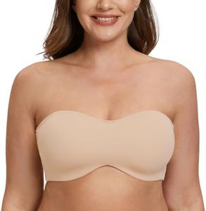 MELENECA Women's Strapless Bra for Large Bust Minimizer Unlined Bandeau with Underwire Pale Nude 40F