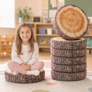 Degrees of Comfort Floor Cushions for Kids 6 Pack - Round Flexible Seating for Classroom Elementary, Washable Tree Stump Pillows with Zippered Cover for Playroom, Daycare and Reading Nook, 15-inch