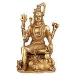Kartique Brass Lord Shiva Neelkanth Idol Wearing Rudraksha Mala Sitting on Tiger with Trishul and Damru Shiv Murti Statue for House Warming Mahashivaratri Gift Antique Gold Color Height 8.5 Inch