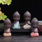 SURPRIZON 4 Pack Mini Cute Buddha Statue, Ceramic Small Adorable Monk Figurines, Yoga Mandala Sculptures for Office, Car, Home Decoration