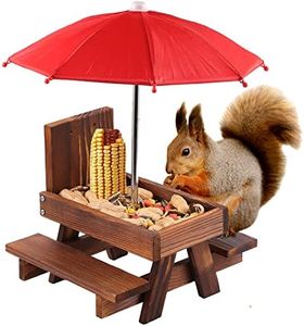 Squirrel Feeder Picnic Table with Umbrella, Wooden Squirrel Feeders for Outside with Corn Cobs, Cute Chipmunk Feeder with Solid Structure for Squirrel Gift (red)