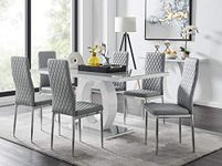 Furniturebox UK Dining Set - Giovani Dining Table and Milan Chairs Set Of 6 - Contemporary High Gloss and Glass Table with Modern Milan Chairs (Grey Dining Table + 6 Grey Milan Chairs)