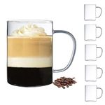 BOQO 16oz Glass Coffee Mugs Set of 6, Ultra Durable Sleek Glass Coffee Cups with Handle,Perfect for Latte, Cappuccinos, Tea Bag, Juice (480ml Glass Cups)