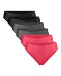 DANISH ENDURANCE 6 Pack Women's Invisible Bikini Panties, No-Show Microfiber Knickers, Sports Briefs, Multicolour (2x Black, 2x Grey, 2x Pink), S
