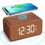 ANJANK Wooden Alarm Clock for Bedroom, Bluetooth Speaker with FM Radio, Wireless Charging Station for iPhone/Samsung, Dual Alarms, 0-100% Dimmer, Sleep Timer, Digital LED Clock for Desk, Office