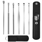 Lieudage 6PCS Stainless Steel Earwax Pick Ear Wax Removal Kit Innovative Spring Spoon Ear Wax Cleaner Curette Ear Remover Tool with Storage PU Leather Pouch (Black)