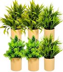 Dekorly Artificial Potted Plants, Artificial Plastic Eucalyptus Plants Small Indoor Potted Houseplants, Small Faux Plants for Home Decor Bathroom Office Farmhouse (Cylinder Brown Pot)