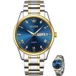 OLEVS Montre Homme, Blue Watch for Men Waterproof Analog Quartz Mens Watches Stainless Steel Luxury Day Date Wrist Watches for Men Diamond Two Tone Simple Male Watches