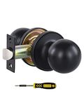 Matte Black Passage Keyless Door Knobs for Closet/Hall/Conference Room, Round Ball Interior Door Locks by Lanwandeng