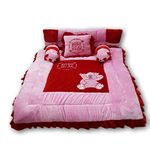 Pinks and Blues Full Sleeping 5 Piece Baby Bedding Set with Two Bear Shape Side Pillows (0-48 Months) (Pink RED)