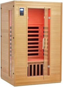 GarveeLife 2025 Upgrade 2 Person Sauna, Low EMF 6 Heating Plate Infrared Physical Therapy Wooden Dry Steam Sauna with MP3 Auxiliary Connection, Dual Controls, Iron Shirt Wall Plate, Home Spa Day
