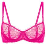 DOBREVA Women's Balconette Push Up Bra Sexy Lace Plus Size Unlined Sheer Underwire Glitter Pink 38D