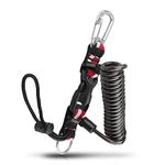 Scuba Diving Coiled Lanyard, Heavy Duty Stainless Steel Spring Lanyard Safety Retractable Cord Rope with Quick Release Buckle and Clip & O-Ring for Fix Underwater Camera or Dive Light Torch (Black)