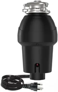 GarveeTech Garbage Disposal 1 HP, Continuous Feed Food Waste Disposer with Air Switch & Flange Seal, Stainless Steel Garbage Disposer, Compact Food Waste Grinder for Kitchen Sink, Black