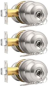 Probrico Brushed Nickel One Keyway Entrance Door Knobs Keyed Alike Door Locks Locksets for Bed/Bath(3 Pack)