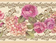 Dundee Deco DDAZBD9066 Peel and Stick Wallpaper Border - Floral Pink, Cream Roses, Scrolls, Hydrangea Wall Border Retro Design, 15 ft x 7 in (4.57m x 17.78cm), Self Adhesive