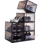 Taylor & Brown 6 Pack Black Transparent Shoe Storage Boxes Hard Plastic Stackable Shoe Box Organiser Containers Bins Drawer Type Front Space Saving with Magnetic Door Sturdy & Durable