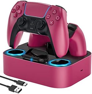 LVFAN PS5 Controller Charger Station, Fast Charging Dock for PlayStation 5 Controllers, Dual Controller Charging Stand Replacement for DualSense & DualSense Edge, Red