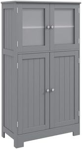 Giantex Bathroom Storage Cabinet, Kitchen Pantry Cabinet w/Tempered Glass Doors & Adjustable Shelf, Freestanding Wooden Floor Cabinet w/Anti-toppling Device for Dining Room & Living Room (Gray)